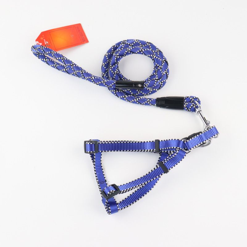 Solid Color Night Reflective Pet Leash Chest Harness Collar Set_voghion.com