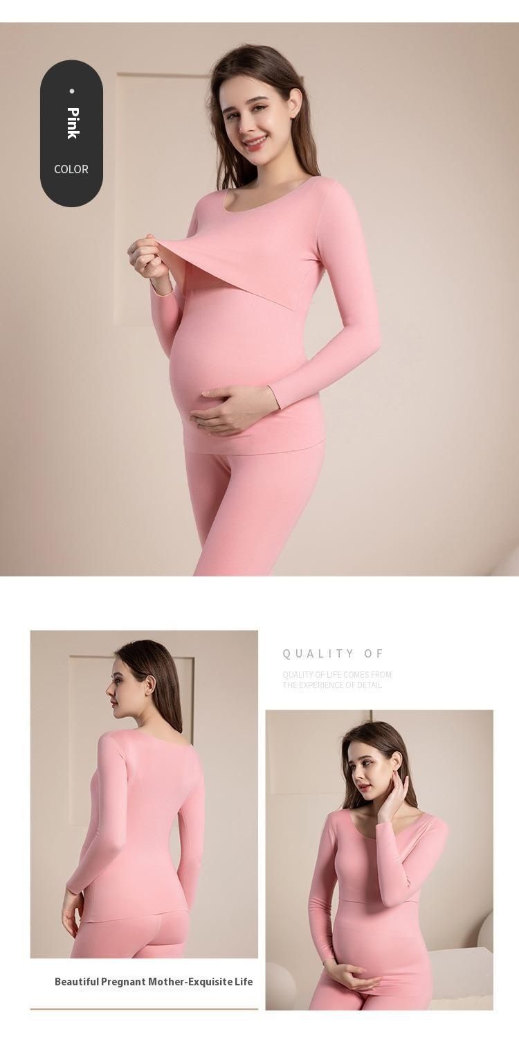 Set di pantaloni caldi in velluto per donne incinte, top autunnali e invernali, vestiti per l'allattamento e il parto, biancheria intima protettiva per la pancia_voghion.com