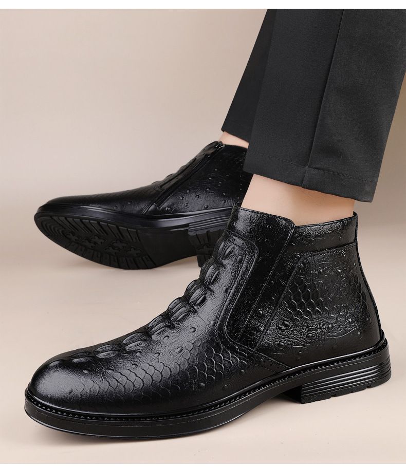 Herrenschuhe, Freizeitschuhe aus Leder, Herren-Schuhe mit weicher Sohle, warme Samt-Stiefeletten, hohe Funktionsschuhe aus Leder_voghion.com