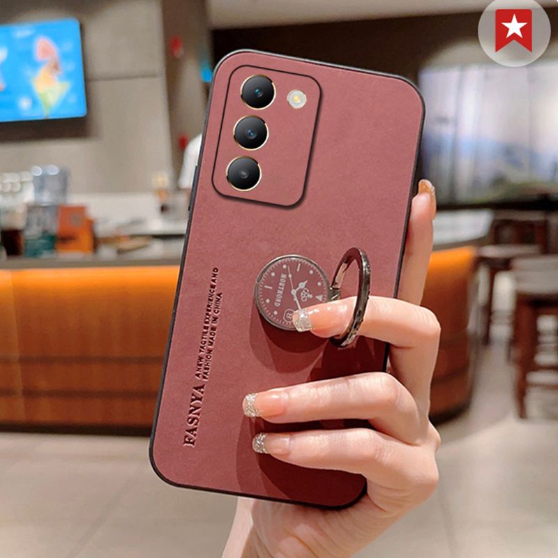 Coque de téléphone pour VIVO Y100 V40 SE V30 Lite 4G 5G en cuir de mouton avec anneau de support pour objectif d'appareil photo_voghion.com