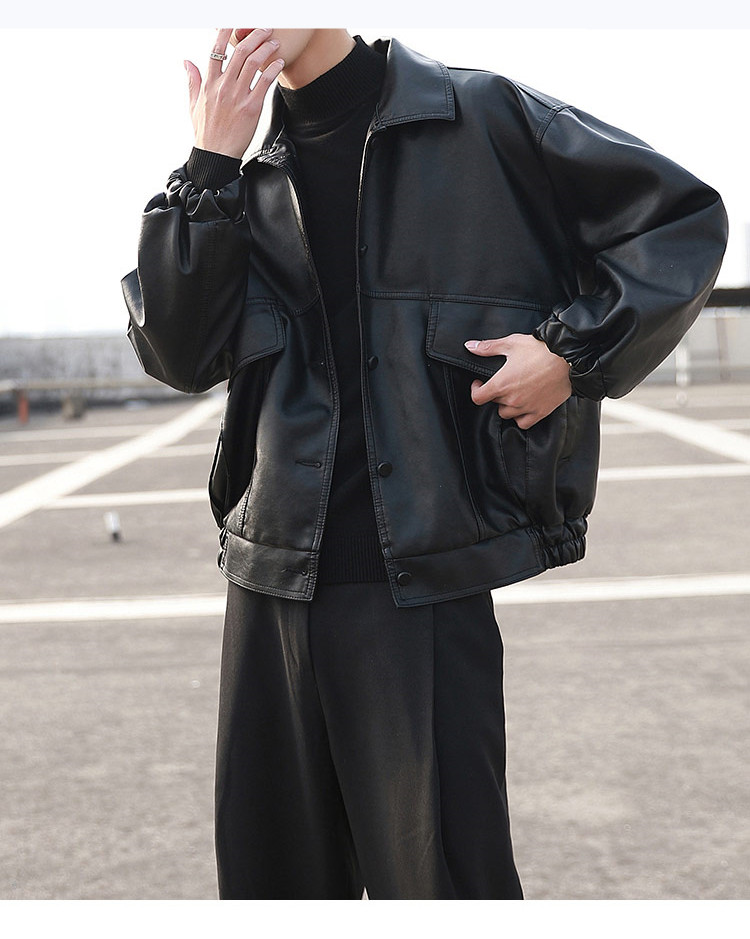 Giacca da pilota in pelle da uomo, giacca in pelle PU alla moda e dalla vestibilità ampia_voghion.com