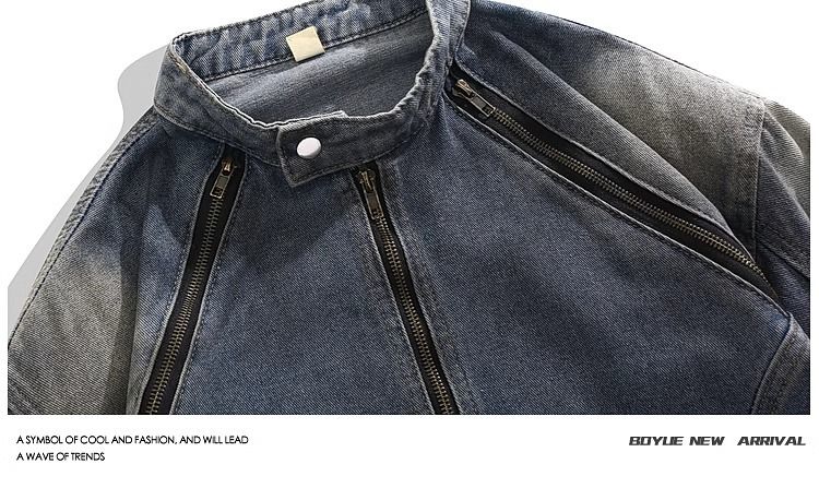 Herrenbekleidung Herren-Retro-Jeansjacke mit Reißverschluss und Hüftgürtel, dekonstruierter Patchwork-Arbeitsmantel, locker sitzende Freizeitoberbekleidung für Frühling und Herbst_voghion.com