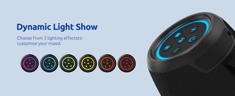 Bluetooth speaker, powerful small portable wireless speaker with FM radio, IPX6 waterproof, 5 LED light modes,_voghion.com