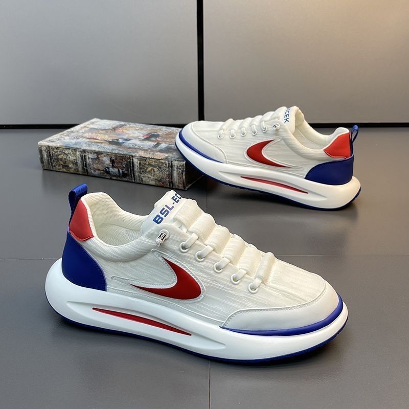 2025 New Couple Ice Silk Surface Running Lightweight Comfortable Mesh Breathable Sports Men's Shoes Thick Sole White_voghion.com