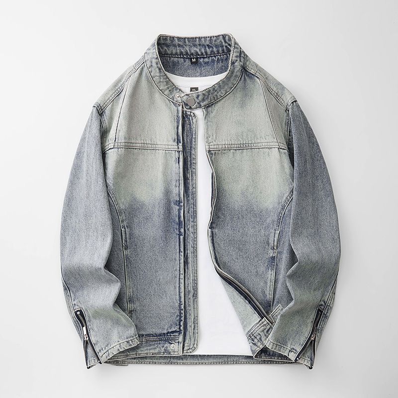 Suitable For All Seasons Niche American Style Stand Collar For Men High-end Street Cool Biker Denim Jacket_voghion.com