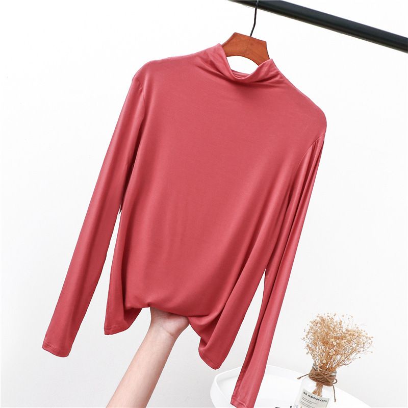 High collar base shirt, stacked collar, western-style top, modal, spring autumn, winter inner wear, long sleeved t-shirt_voghion.com