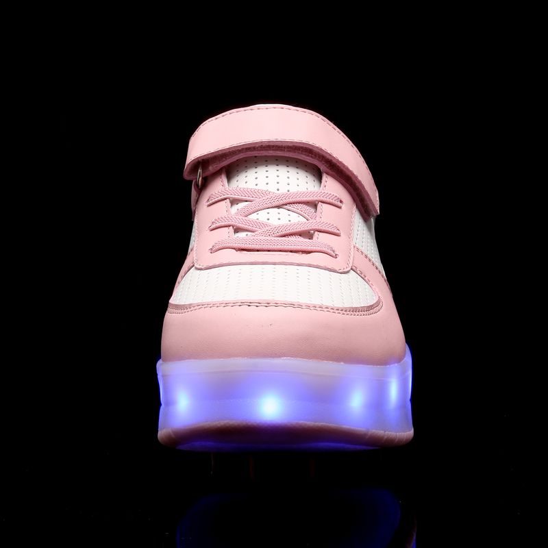 Pantofi sport pentru copii cu două roți, luminoși, strălucitori, cu tocuri, roz, cu role, pentru copii, cu LED-uri, băieți și fete, cu încărcare USB_voghion.com