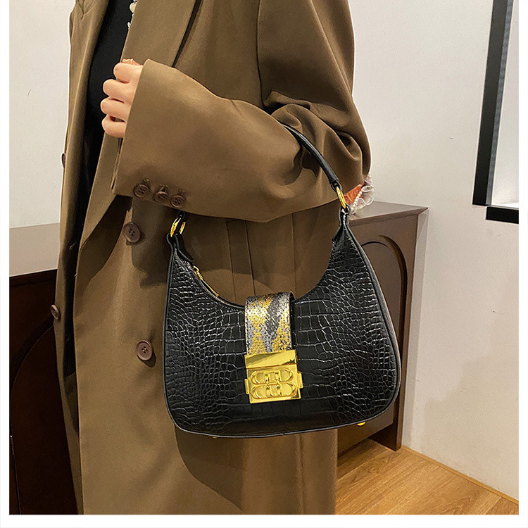 Cross-border women's bag 2023 new simple fashion shoulder bag retro crocodile pattern ladies underarm Messenger bag bags_voghion.com
