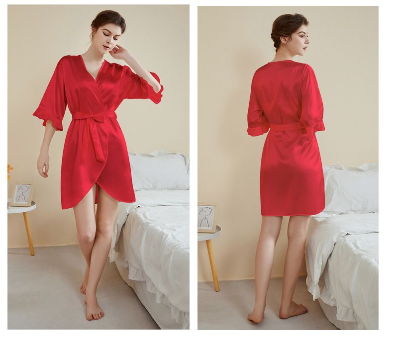 Herren Schlafleicht Luxus Lotusblatt Ärmel Cooles kurzes Nachthemd Bademantel Home Kleidung_voghion.com