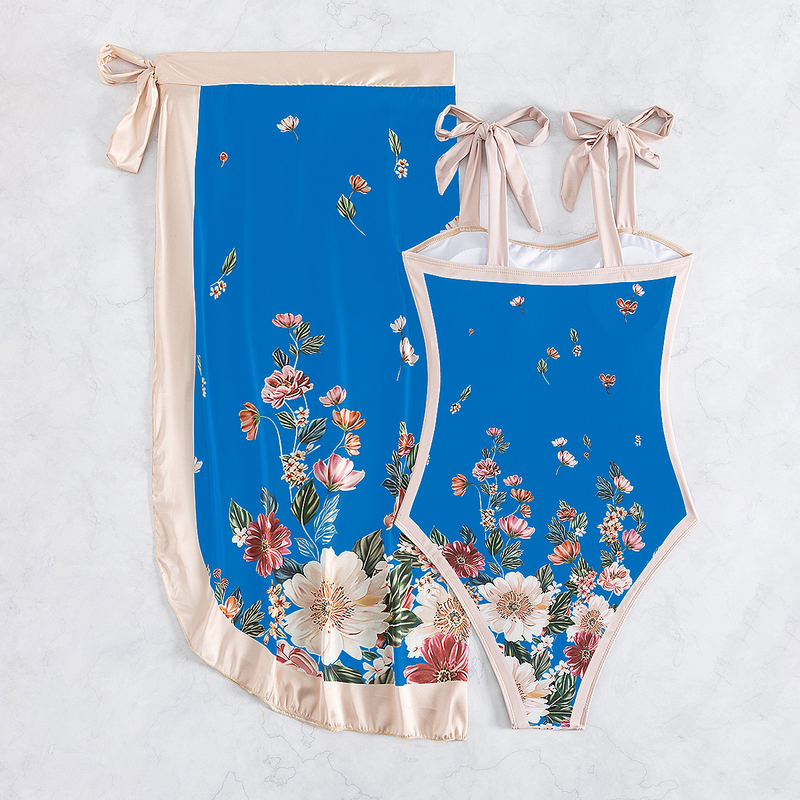 Femmes rétro fleur imprimé maillot de bain sexy à lacets une pièce maillot de bain deux pièces jupe de plage femmes_voghion.com