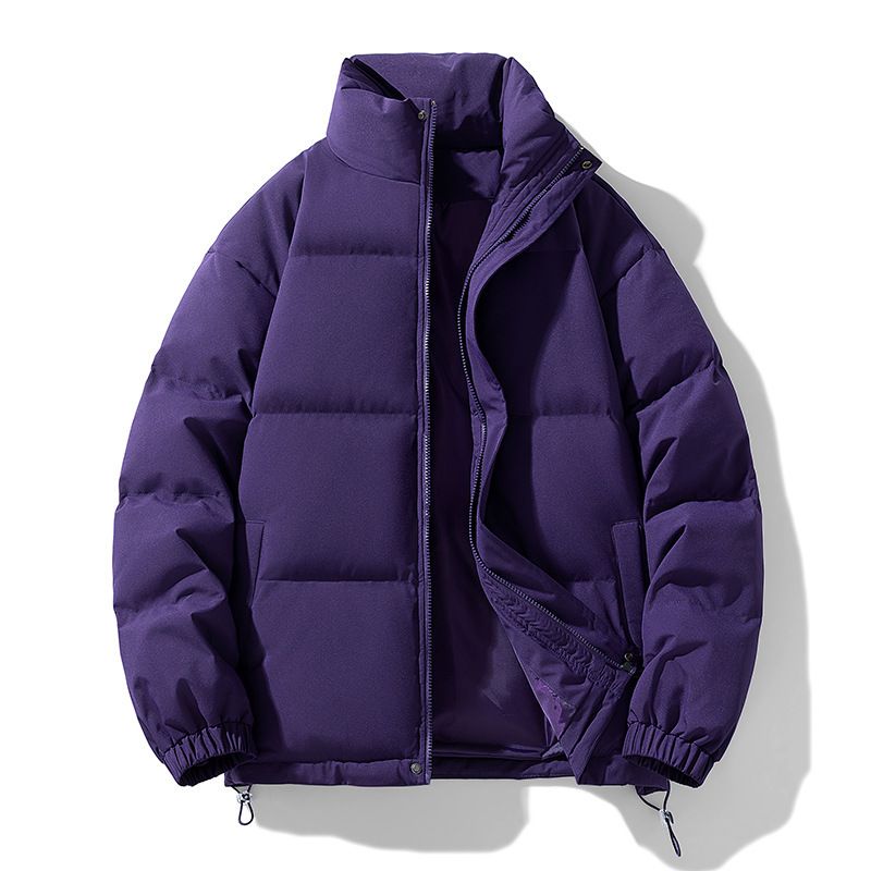 Solid Color Stand Collar Down Cotton For Men And Women 2024 New Winter Thickened Warm Trendy Casual Couple Puffer Jacket_voghion.com