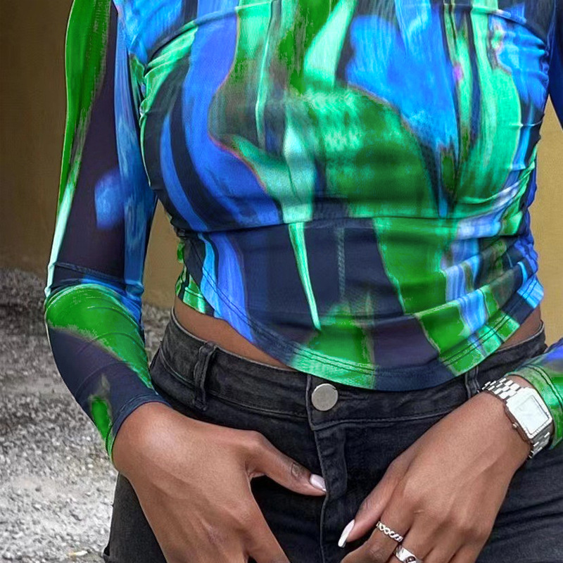 T-shirt stampata verde da donna, pantaloni a gamba larga, set casual in due pezzi_voghion.com