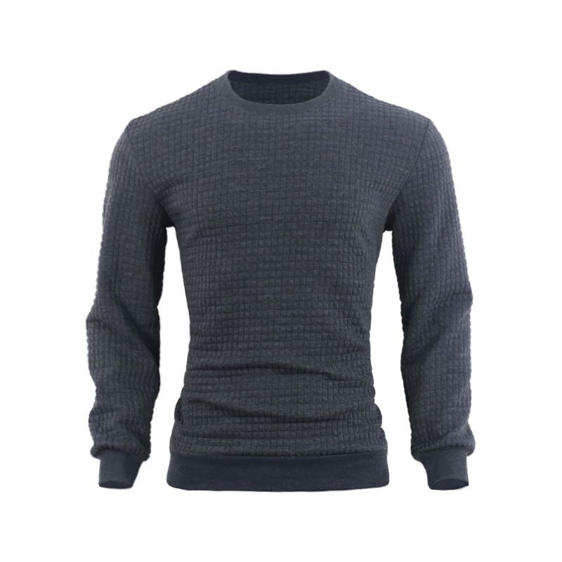 Herbst und Winter Basis Waffel Strick Baumwolle Rundhals Slim Fit Herren Multicolor Top_voghion.com