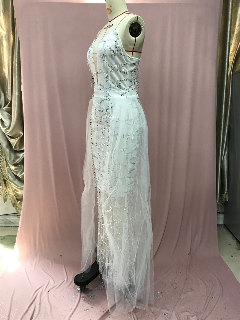 Elegantes Pailletten-Meerjungfrauen-Abendkleid für den Sommer – trägerlos, hohe Taille, langes Tüllkleid mit Spitzendetails (Silber – S bis XXL)_voghion.com