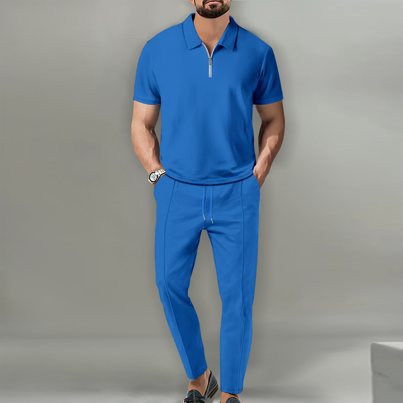 Set pantaloni lungi cu mânecă scurtă și casual pentru bărbați, model Waffle_voghion.com
