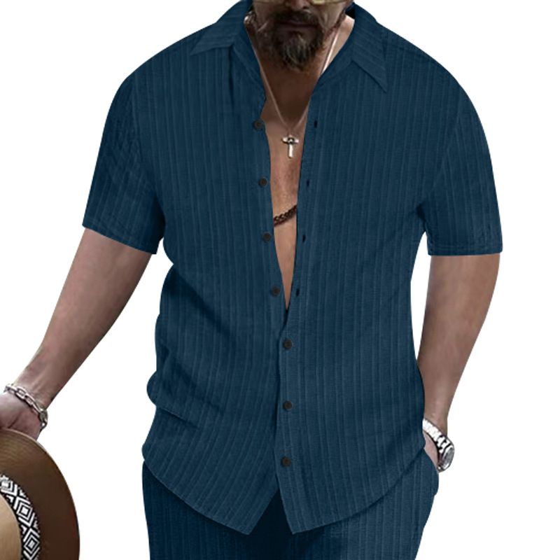 2024 Summer Men's Shirt Casual Loose Short Sleeve Beach Button-Up Top_voghion.com