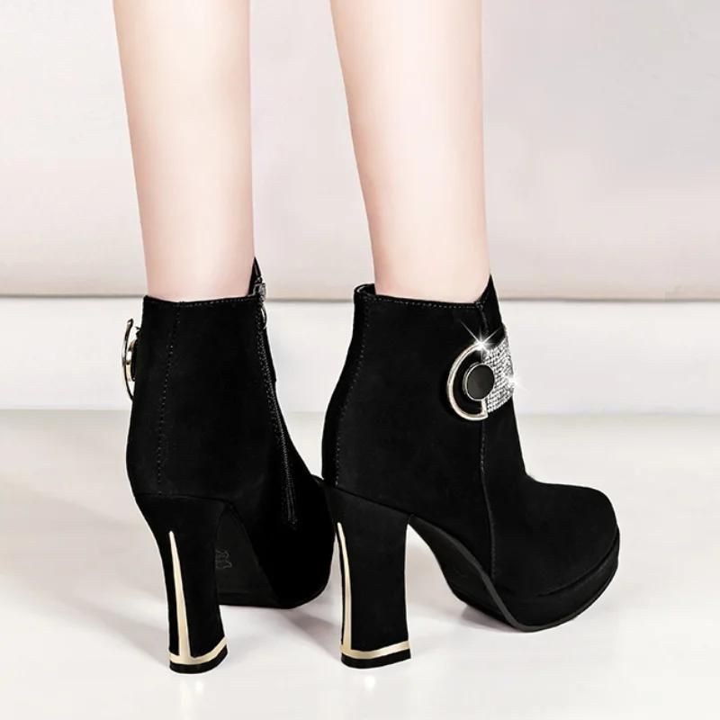 Fashion Comemore Herbst Winter 2024 Neue hochhackige Stiefeletten Sexy Mode Stiefel für Frauen Strass Dicken Absätzen Plattform Kurze boot_voghion.com