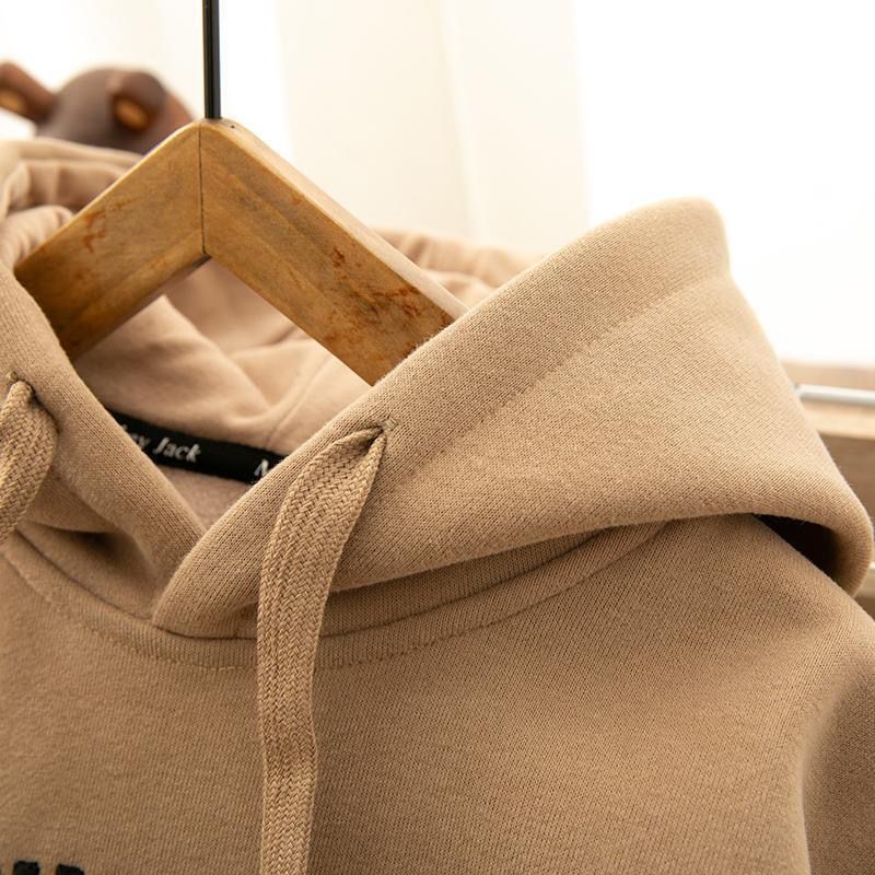 Felpa con cappuccio spessa foderata in pile, vestibilità ampia, versatile, per studenti, autunno e inverno, per uomini e donne_voghion.com