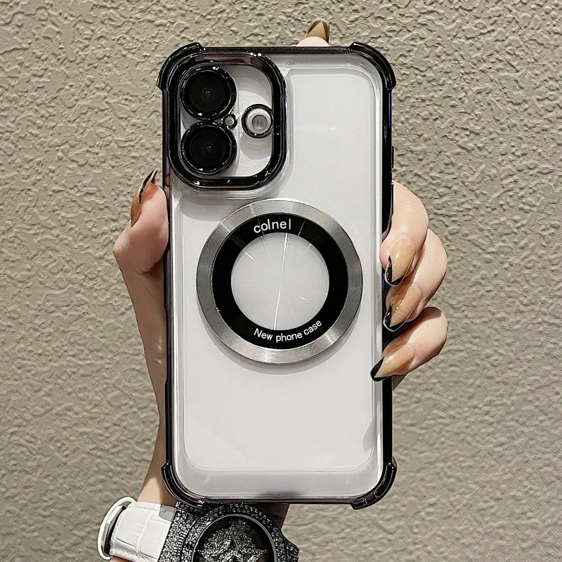 Luksuriøst belagt gjennomsiktig magnetisk telefondeksel til iPhone 16 15 14 13 Pro Max Plus til iPhone støtsikkert TPU-kamerabeskyttelsesdeksel_voghion.com