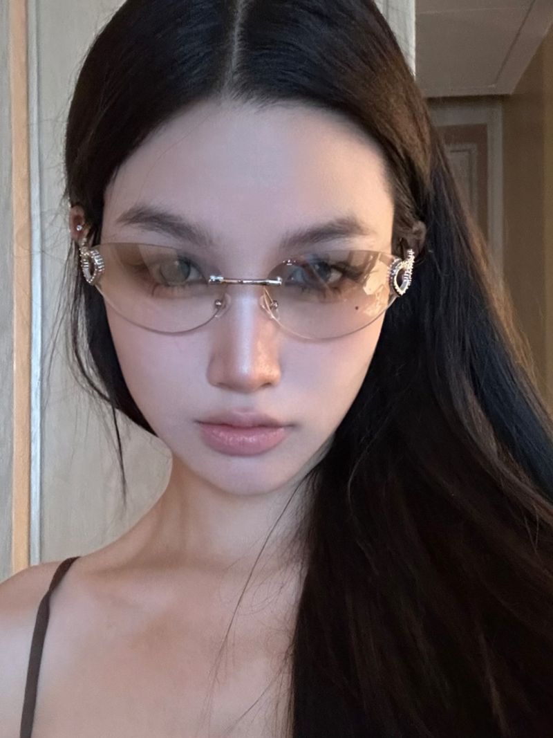 LazyZoom Personalized Frameless Mercury Oval Cat's Eye European And American Gyaru Y2g Street Shooting Internet Celebrity_voghion.com