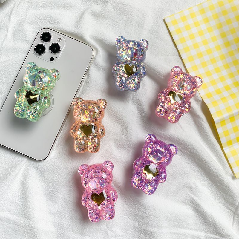Kreativ 3D Drip Gum Bear Telefonstativ Kärlekspaljer Bärbar Söt Tecknad Skrivbordsstöd Surfplatta Baksidesklistermärke_voghion.com