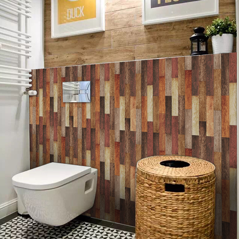 Simulerede keramiske fliser af træ, flisemønstergulve, renovering af boligindretning, selvklæbende vandtæt gør-det-selv-væg_voghion.com