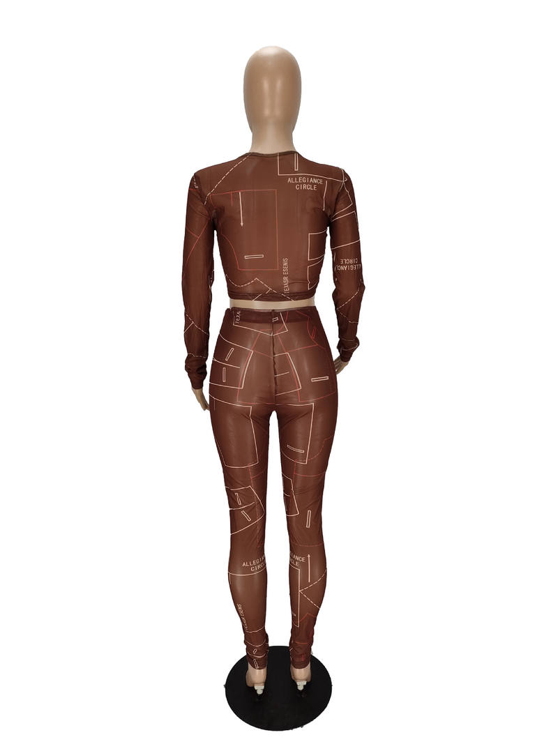 Costume deux pièces décontracté en maille imprimée lettre pour femme_voghion.com