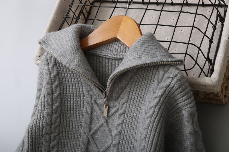 Halbreißverschluss Twisted Strickpullover für Mädchen für mittlere und große Kinder Herbst und Winter Kinderpullover Neue Kinderkleidung_voghion.com