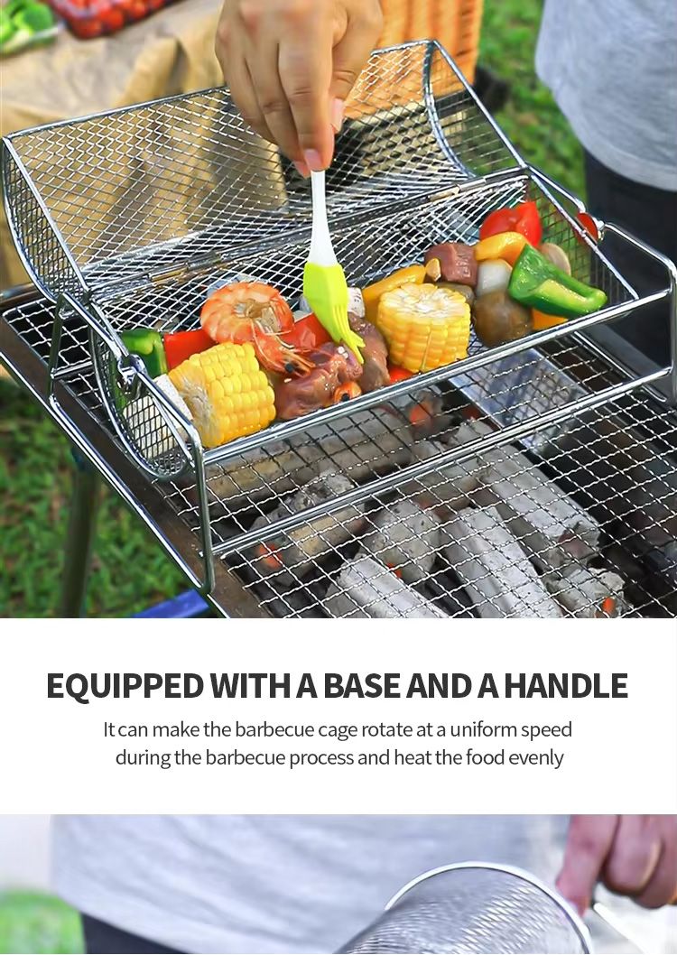 Roestvrijstalen Rollende BBQ-grill Mesh Basket Grill Rotisserie Basketrol Barbecue Kooi Kaffeebrander_voghion.com