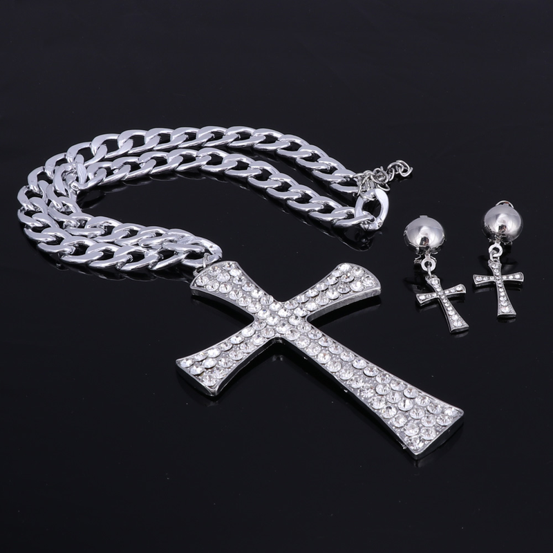 Ethiopian Cross Jewelry Set Crystal Rhinestone Necklace Earrings Africa Wedding Gifts Jewellery_voghion.com