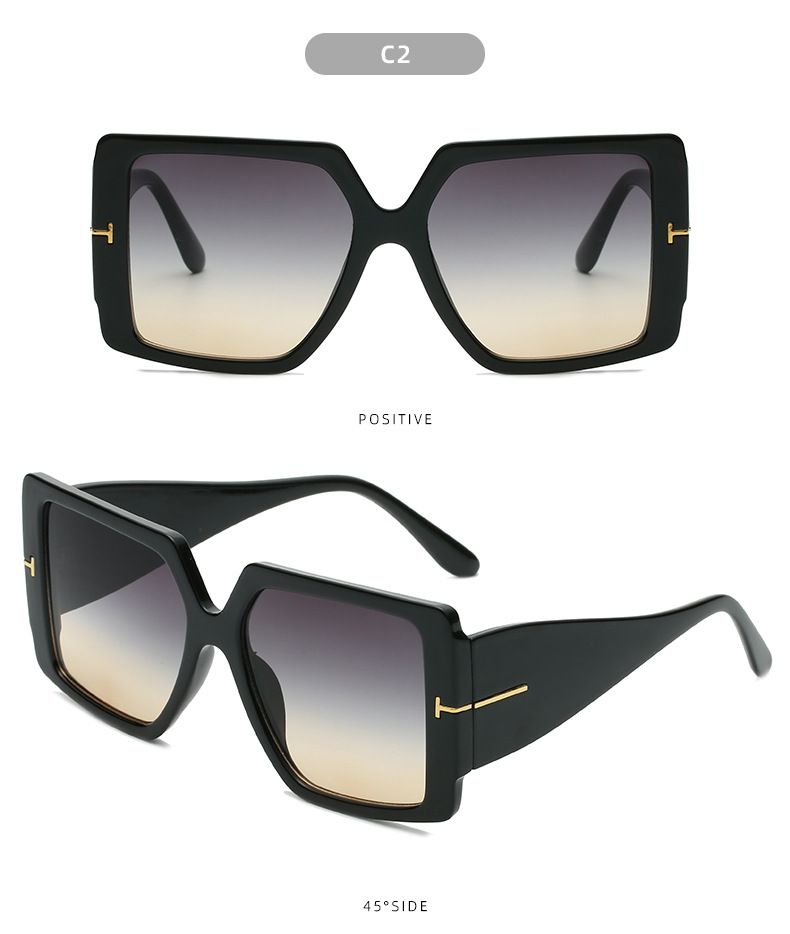 Gafas de sol para hombre y mujer Gafas de sol cuadradas de montura grande con protección UV y palabra en T Gafas de sol de moda para hombre y mujer Gafas de sol_voghion.com