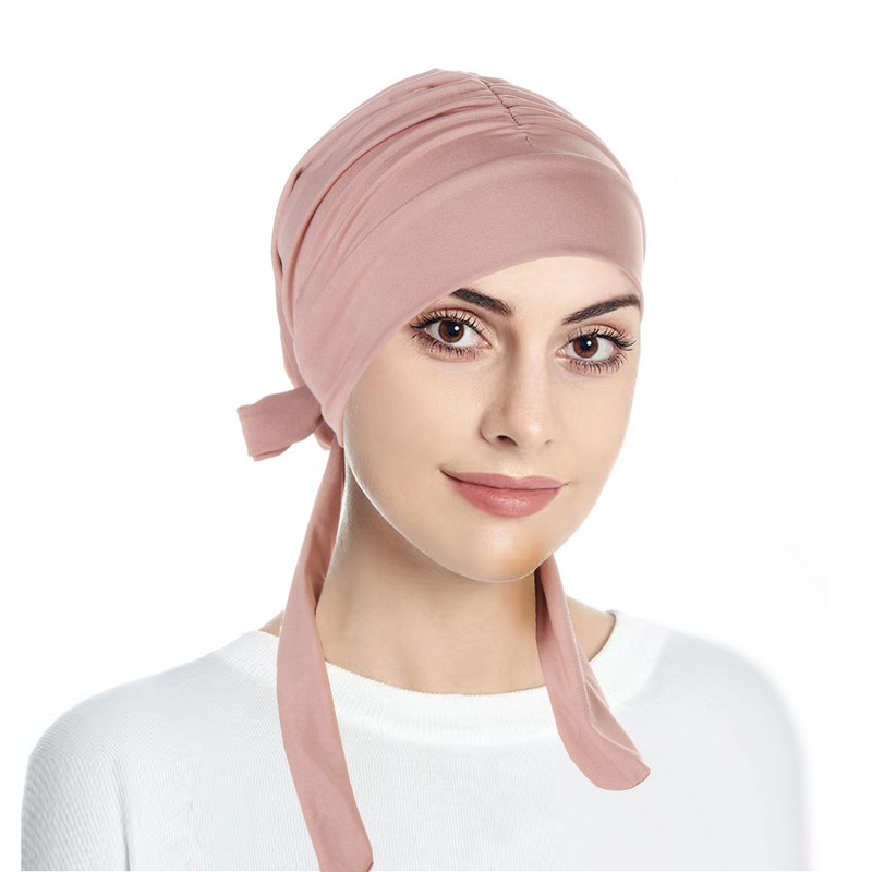 new solid color crystal linen pleated long tail bow headscarf hat_voghion.com