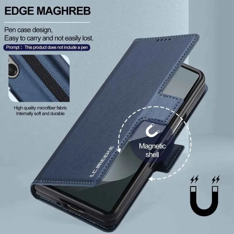 Capa de couro empresarial com suporte para caneta e compartimento para cartões para Samsung Z Fold 6, 5, 4, 3, 6, 5, 4 e 3, 5G_voghion.com