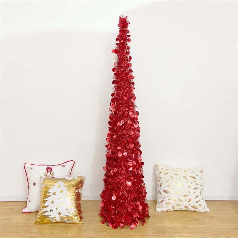 Christmas 150cm folding tree solid color folding decoration tree retractable folding PVC Christmas tree fur strips tree_voghion.com