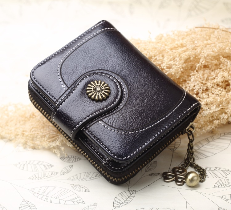 Kvinder Vintage Ws Smurt Læder Blomst Dame Lynlås Møntpung Kvinde Lille Clutch Pengetaske Kreditkortholder_voghion.com