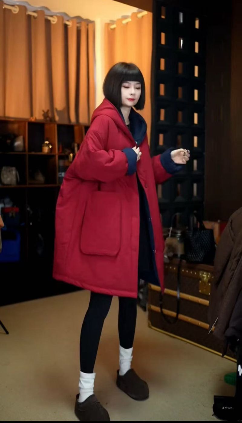 Giacca con cappuccio reversibile lavata in sabbia, versatile, calda, in cotone, per donna, versione coreana invernale 2025, taglie forti_voghion.com