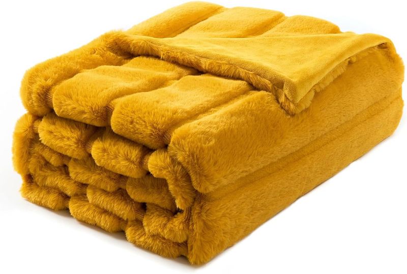 Manta de lujo con borde cruzado, suave manta de felpa de conejo, manta a rayas, decoración del hogar, funda de sofá, manta pequeña_voghion.com