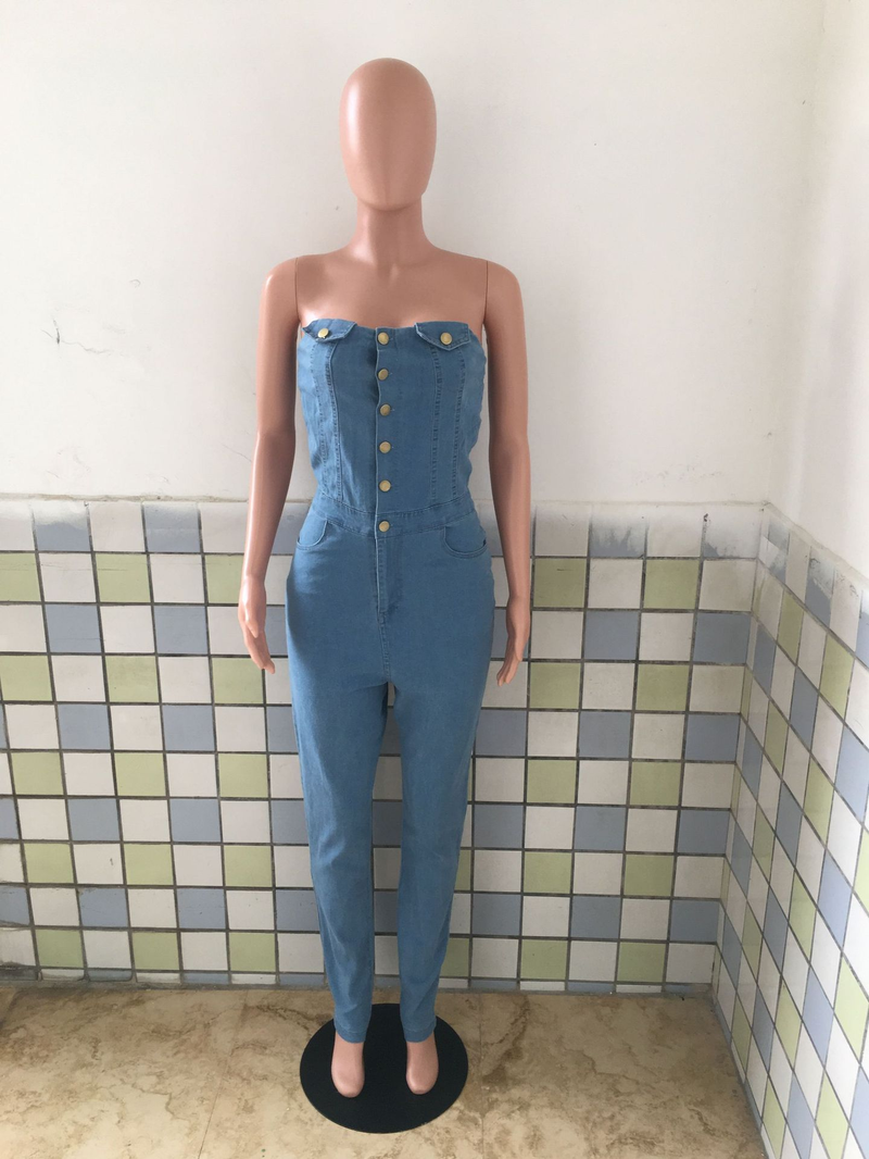 Women's fashion casual slim denim romper_voghion.com