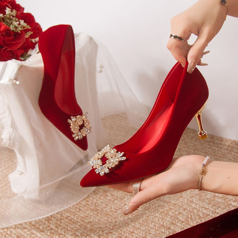 Nuove scarpe singole da damigella d'onore da sposa con tacco alto da sposa_voghion.com