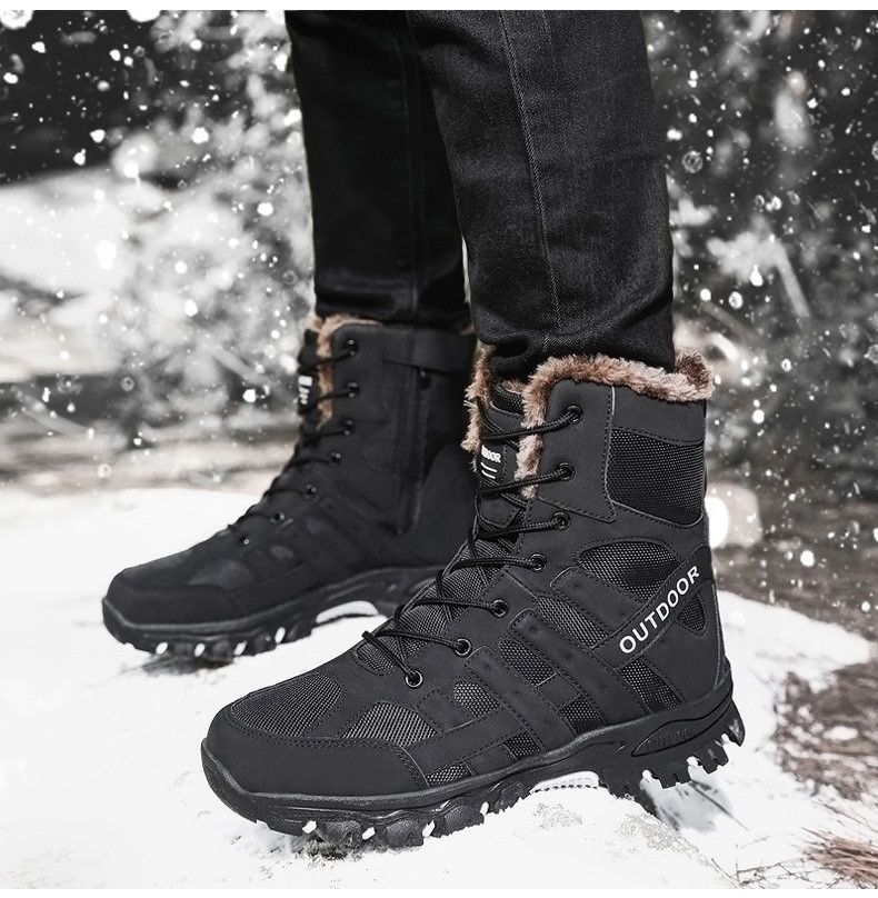 Bottes d'hiver de marque pour hommes, bottes de neige épaisses et chaudes, à lacets, bottines pour hommes, bottes de moto imperméables pour hommes, taille 47_voghion.com