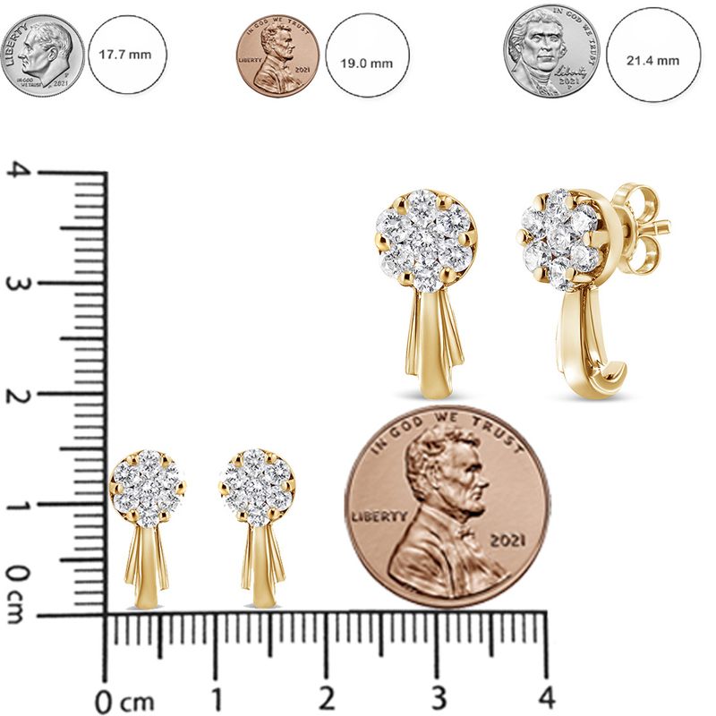 14K Gold 3/4 Cttw Diamond Floral Cluster Drop and Dangle Stud Earrings (H-I Color, I1-I2 Clarity)_voghion.com