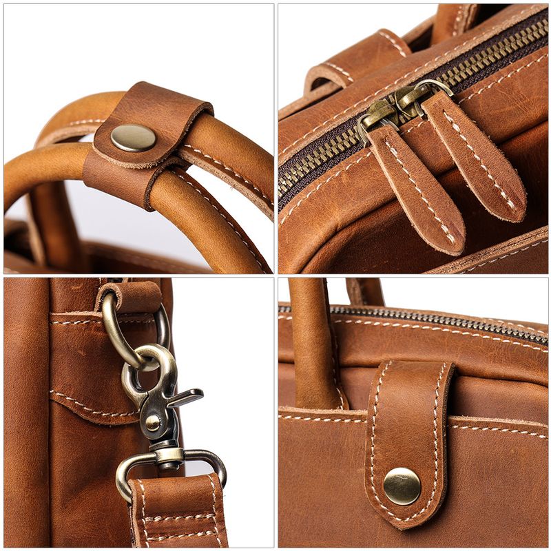 Men's Handheld Document Bag Head Layer Cowhide Single Shoulder Diagonal Straddle Bag Casual Retro 14 inch Genuine Leather Women's Computer Bag_voghion.com