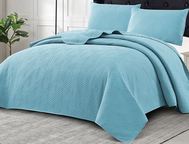 Bedspreads - Soft Bed Summer Quilt Lightweight Bedspread- Modern Style Leaf Pattern Coverlet For All Season - 3 Piece (1 Quilt, 2 Pillow Shams)_voghion.com