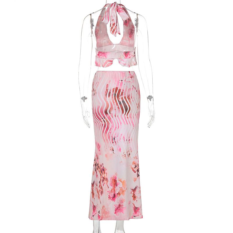 Women's Clothing Summer New Halter Neck Printing Sexy Holiday Leisure Suit_voghion.com