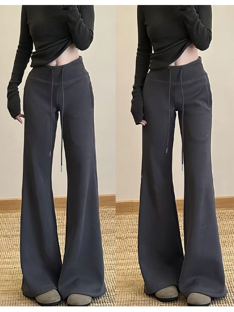 Lulu For Women 2025 Autumn New High Waist Slim Fit Draped Petite Patchwork Slightly Flared Sweatpants_voghion.com