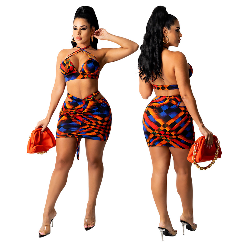 Vêtements pour femmes, jupe courte et jupe courte enveloppées dans la poitrine, ensemble deux pièces à la mode et sexy pour boîte de nuit_voghion.com
