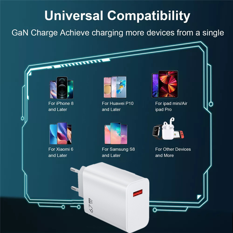 USB 67W Charger Quick Charging QC 3.0 Wall Mounted Phone Adapter for iPhone Samsung Xiaomi Poco Tablet USB Typ i_voghion.com