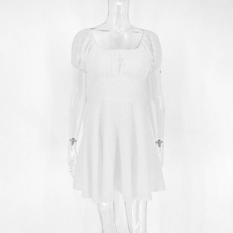 AC250 2024 Neue INS frauen Sommer Französisch Stil Elegante Square Neck Rüschen Taille Cinched Kleid Falten Outfit Synonyme_voghion.com