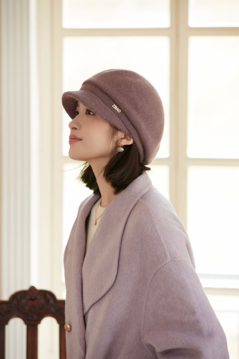 Rabbit Fur Blend Knitted Earflap For Women, Elegant Stylish Autumn And Winter Woolen Duckbill Cap, Face Slimming_voghion.com