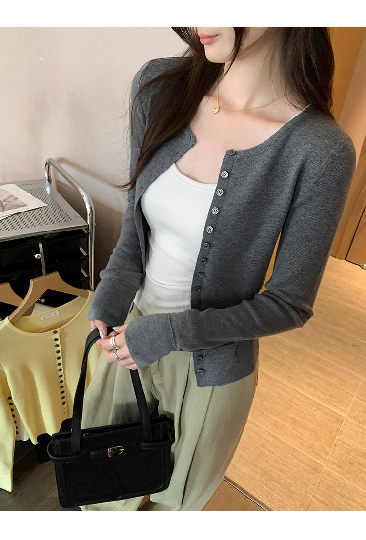 Cardigan in maglia di lana monopetto a maniche lunghe in stile francese europeo per donna, vestibilità slim fit, 2025, inizio primavera_voghion.com